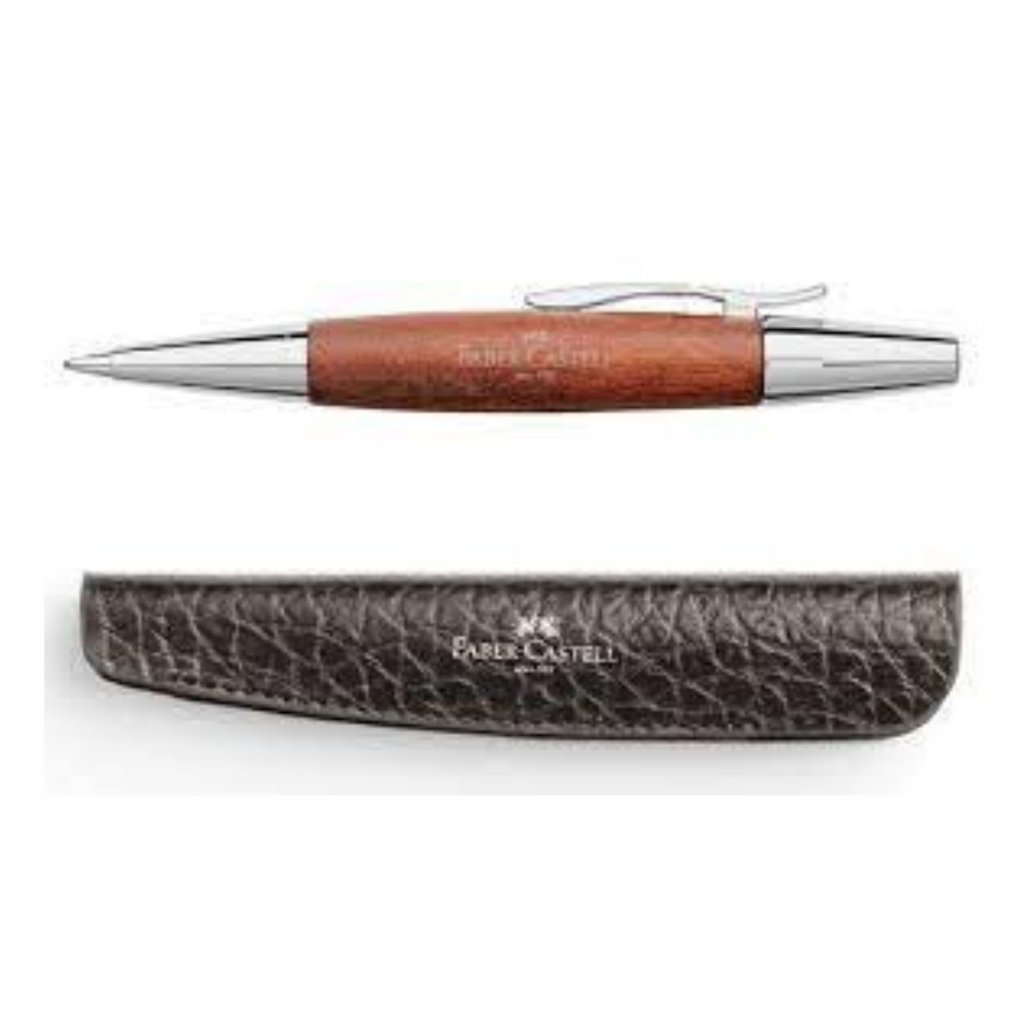 Faber Castell Set E-Motion - Pearwood/Chrome Ballpen Plus Leather Case