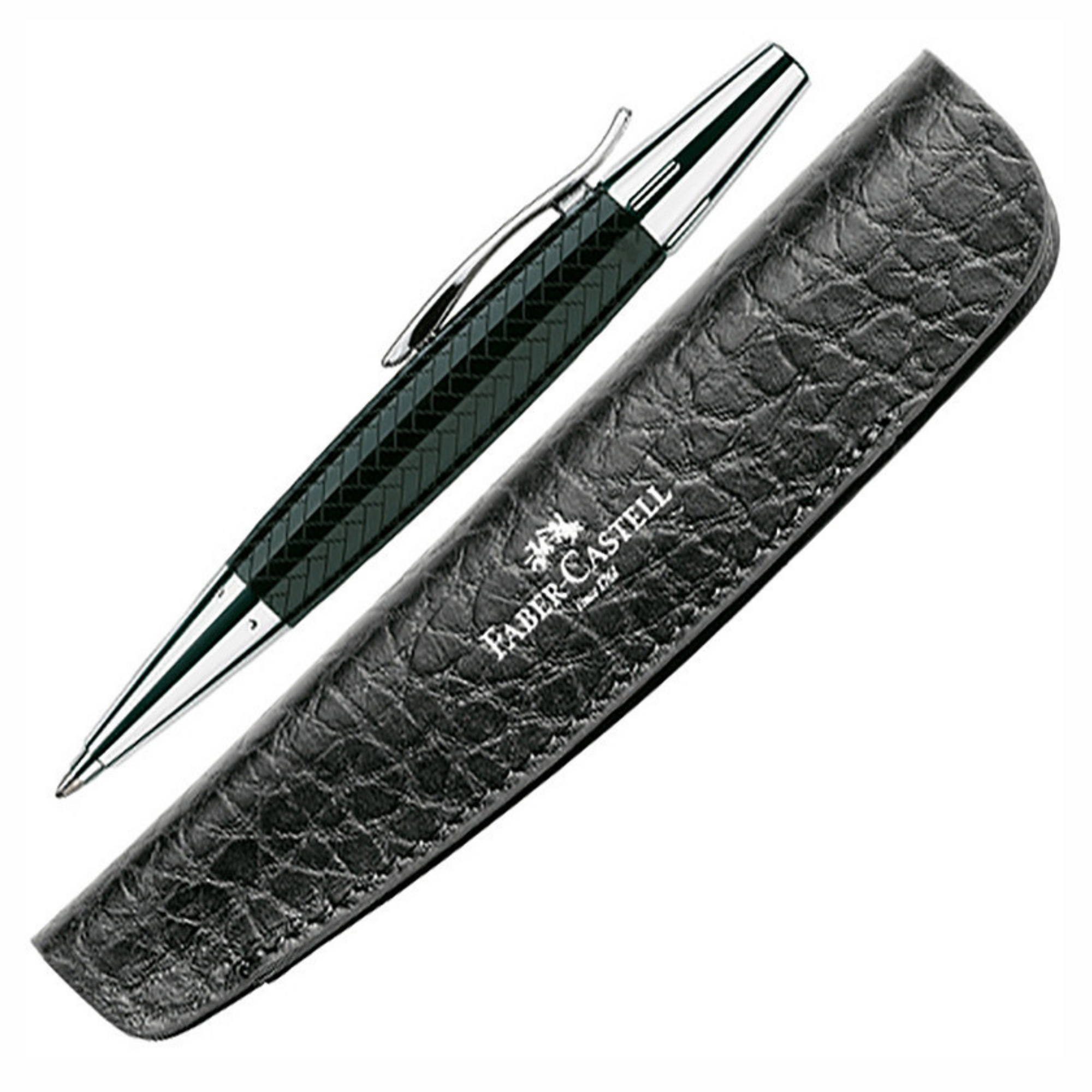 Faber Castell Set E-Motion - Resin/Chrome Ballpen Plus Leather Case